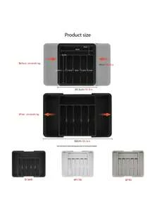 1pc Adjustable Silver Cutlery Storage Box, Expandable Plastic Drawer Divider, Suitable For Kitchen And Dining Room Storage, Kitchen Drawer Separator Cutlery Organizer Box, Household Cabinet Built-In Partition Chopsticks Utensils Rack, Kitchen Supplies Storage, Kitchen Cabinet Chopsticks Cutlery Organizer Box, Knife Fork Spoon Separator Tray - Multicolor - View 5