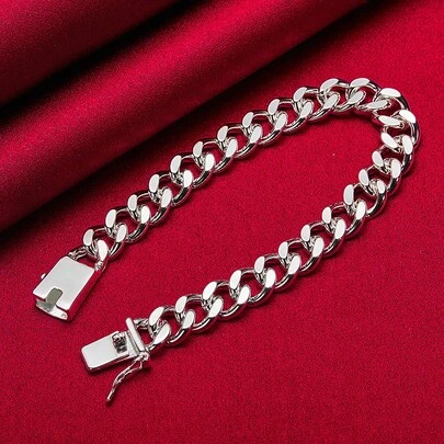 Pulsera de plata de ley 925 chapada en plata de 8 mm, cadena lateral para mujer, joyería para boda, compromiso y fiesta