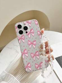 Transparent Pink Bowknot Illustration Painted Anti-Drop Protective Phone Case Compatible With IPhone 17pro/17Air /17/17promax16/11/16pro/16plus/16promax/16e/15Promax/13/14/12/XS/XR/7G/8P, Galaxy S25/S25PLUS/S25 Ultra/A16/A36/A26/A56/A50/A12/A32/A52/A72/A51/A21S/A13/A14/S24/S24PLUS/S24Ultra,S22/A52/A53/A54/A55/, 11/12Pro/12/12X/13Pro/14Pro/15Pro/, 10/9/Note9/12c/Note11pro/Note8Pro - Multicolor - View 2