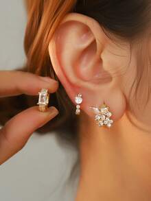 6pcs 18K Gold Plated Earring Set, Butterfly & Geometric Stud Earrings, Valentine's Gift For Her - Gold - View 10