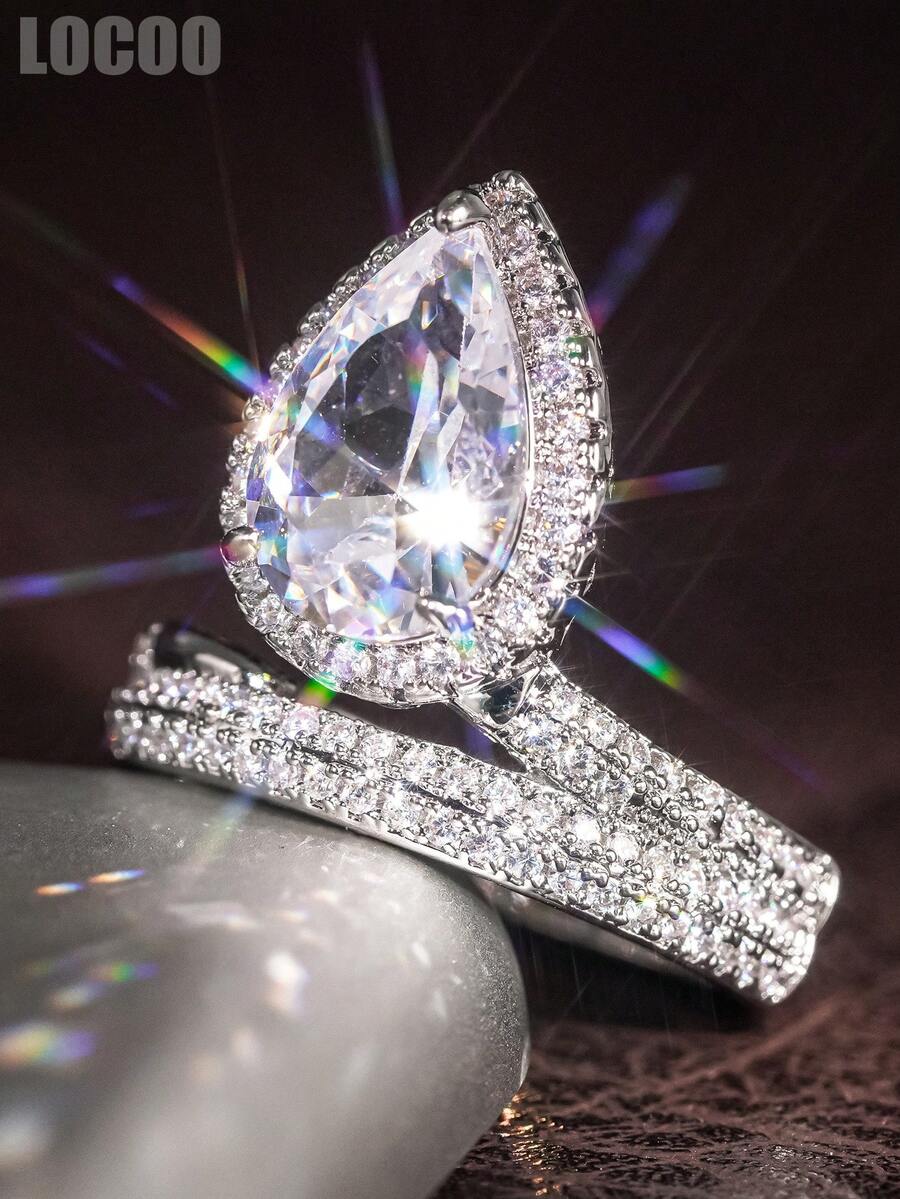 1 pièce Bague en cubic zirconia cubique jolie pour femmes pour mariage, fiançailles, anniversaire, fête, bijoux, cadeau de la Saint-Valentin - 1# - Voir 1