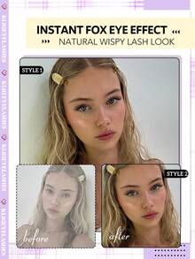 Lasvirey 20对装 自然半眼假睫毛 猫眼假睫毛 超薄透明带假睫毛 纤细柔软 大容量假睫毛 打造闪亮美睫 - 黑色-KL02 - 查看 4