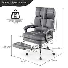 COSTWAY Ergonomic Adjustable High Back Rolling Computer Chair With Retractable Footrest, Grey - A - View 7