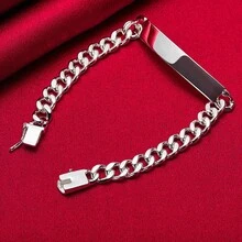 925纯银镀层8毫米光滑侧向手链，男女皆宜，适合婚礼、订婚、派对等场合佩戴，时尚饰品 - 銀色 - 查看 1