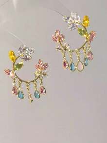 2只锆石蝴蝶流苏耳环，捕梦网蝴蝶耳环，清新甜美的绿色耳环，适合女性日常佩戴、度假、派对、珠宝礼品。 - 彩色 - 查看 7