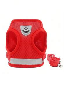 Cat Harness Leash And Small Dog Harness Leash, All-Weather Mesh Harness, Cat Harness Leash With Reflective Strips, Adjustable Walking Harness Suitable For Small Cats (Pink Pattern), Cat Spiral Spring Toy, Cat Collar With Bell - Baby Pink - View 6