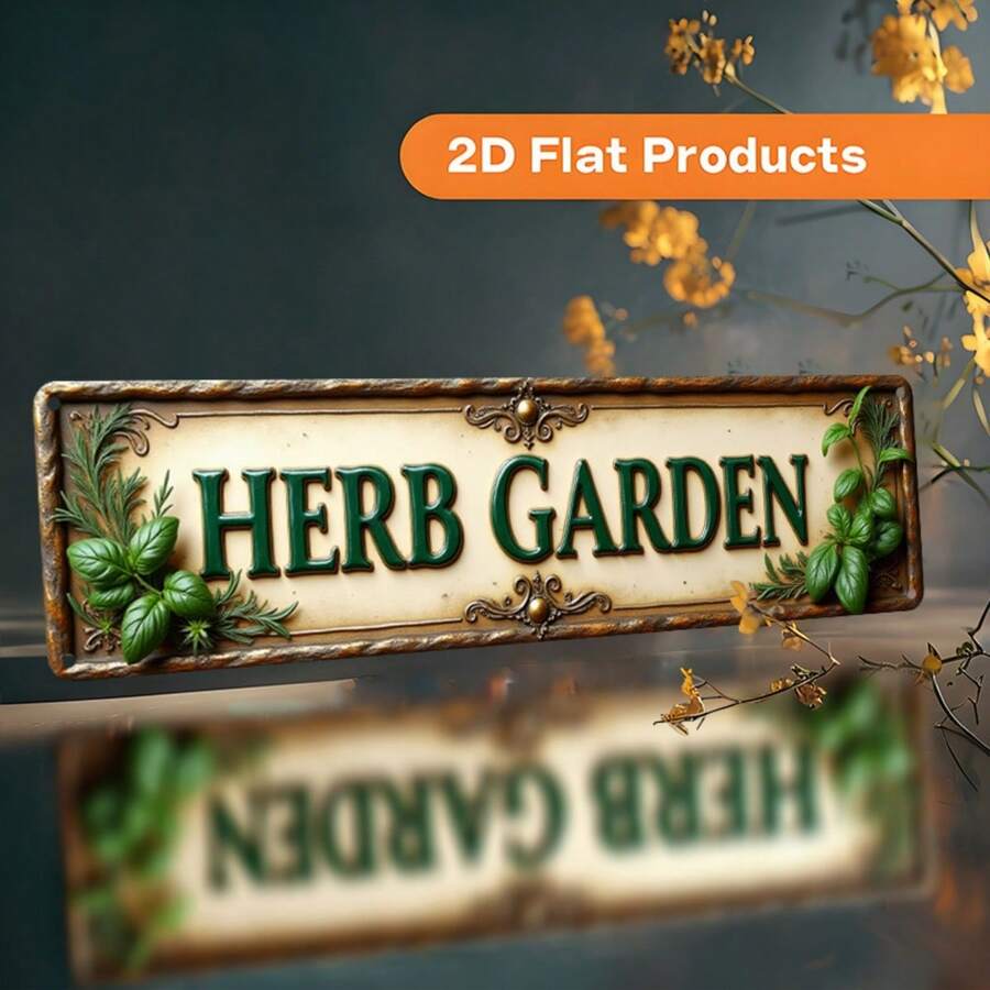 2D Flat - 1pc 2D Flat Herb Garden Metal Sign | Large Vintage Green Herb Plant Wall Decor With Herb Names - Durable Plaque For Herb Enthusiasts Gift, Suitable For Country Farmhouse, Cafe, Bar, Home Decor - 16"X4"/40x10cm - 1PC - 查看 1