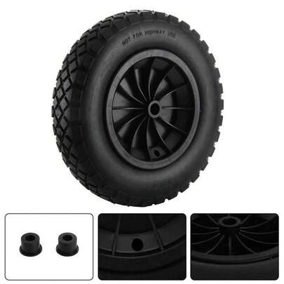 14'' PU Puncture-Proof Wheelbarrow Wheel 3.50-8, Heavy Duty Solid Replacement Tyre Complete With Axle For Garden Trolley, Barrow, Go Kart & Trailer
