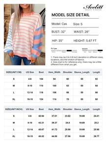 Acelitt Multicolor Striped & Colorblock Patchwork Design Simple Casual Pullover Sweater,Long Sleeve Tops Pink - Pink - View 3