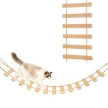 Wall Mounted Cat Climbing Ladder & Bridge, Wooden Cat Shelf With Sisal Rope, Indoor Cat Tree Tower & Activity Furniture For Kittens - 木質色 - 查看 3
