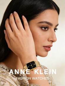 Anne Klein 女士方形小表盘腕表，时尚钢带休闲石英腕表，简约方形女士腕表，旅行礼物 - 金色 - 查看 2