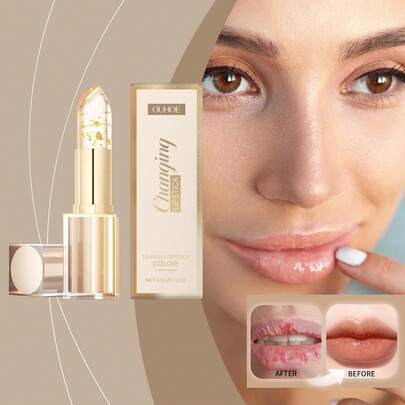 1支维生素E注入金箔变色润唇膏，滋养保湿，PH值自适应配方，呈现定制玫瑰色调和光泽，不粘腻