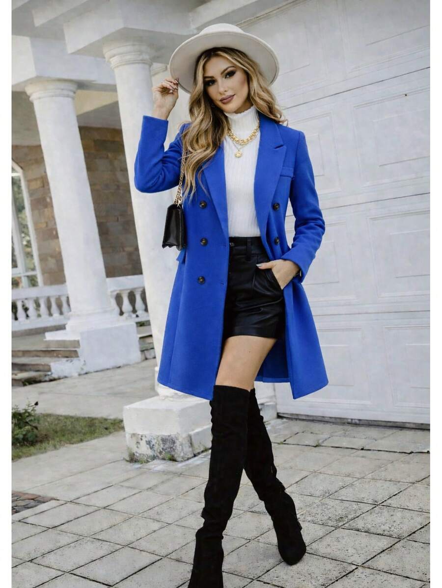 Women's Long Coat In Solid Color00 - Azul - Ver 1