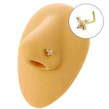 Stainless Steel L-Shaped Nose Piercing With Cubic Zirconia. - 1pc Gold 2# Butterfly L - View 1