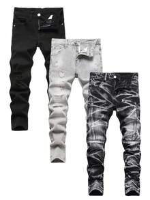 [3pcs Of Jeans]Tween Boys Distressed Casual Skinny Jeans,Fashion Stretch  Ripped Slim-Fit Straight Leg  Denim Pants,Hip Hop Streetwear,Suitable For 8-16 Year Old Size - Nhiều màu - Xem 13