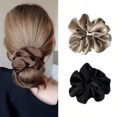 Set de 3 scrunchies de satén de unicolor, cómodos y elásticos, versátiles para el cabello de mujeres en el hogar y en el transporte, sujetadores de coleta, accesorios de belleza y hogar para el cabello