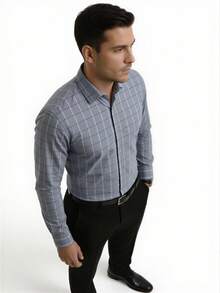 Men's Long-Sleeved Dress Shirt, Casual, Good Quality, Slim Fit With Elastane - 灰色 - 查看 1