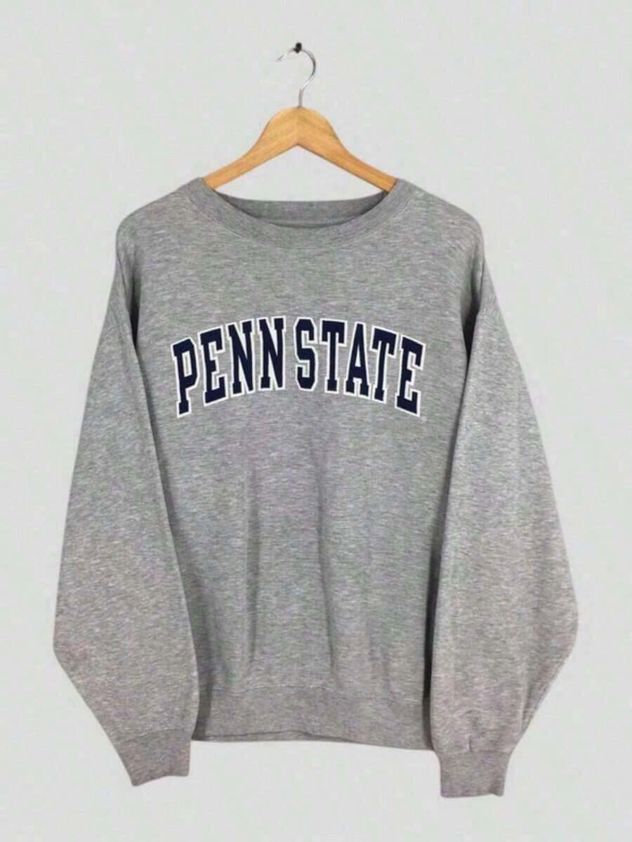 Men And Women Winter Sweatshirt [Unisex] Vintage Sweatshirt Printed Spell Out Jumper Psu Nittany Lions Sweater Size, Valentine's Day GiftUnisex Casual-Shirts - 淺灰色 - 查看 1