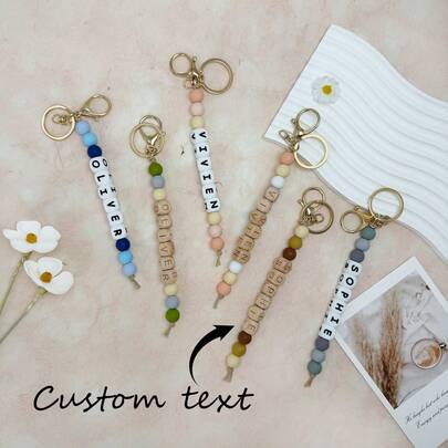 Customized Name Personalized Beaded Keychain - Holiday Gift, 1pc Customizable Name Silicone Beaded DIY Accessory, Customized Letter Name Silicone Multicolor Keychain, Bag Pendant. Birthday Gift, New Year Gift, Valentine's Day Personalized Gift
