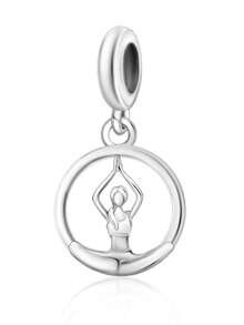 1 Piece Of Minimalist 925 Sterling Silver Yoga Stretching Pendant Bead DIY Souvenir For Both Men And Women's Birthdays - Silver - View 1