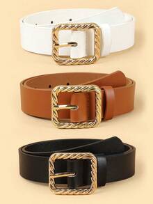 3pcs Kids' Combo Waist Belt, High-End PU Waist Strap For Jeans, Dresses, Student Belts - Multicolor - View 3