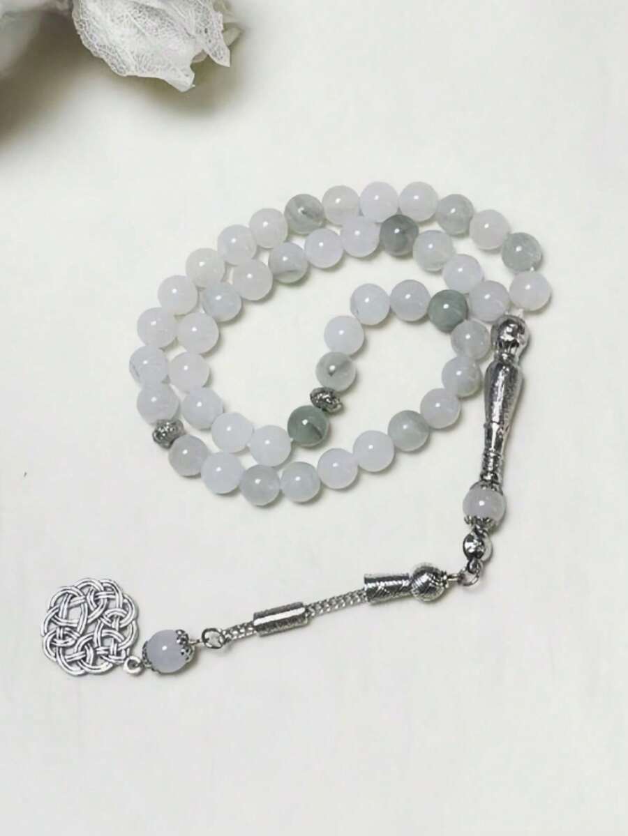 1件经典简约仿玉石45珠手链念珠，适合男士日常佩戴 - 多色 - 查看 1