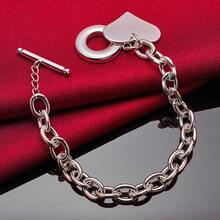 925 Sterling Silver Plated Heart Pendant Bracelet OT Buckle For Woman Charm Wedding Engagement Fashion Party Jewelry - Silver - View 3