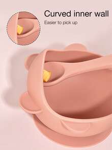 3pcs Baby Feeding Set - Silicone Bowl, Bib, Spoon, Cartoon Bowl Design, Suitable For Everyday Use And Gift Giving - Multicolor - View 7