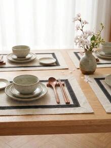 1pc/2pcs/4pcs Simple Style Polyester-Linen Blend Tabletop Placemats, Rectangular Or Square, Suitable For Kitchen, Dining Table, Home Decor, Holiday, Party, Wedding Decorations, Indoor And Outdoor, Picnic Mats - Beige - View 5