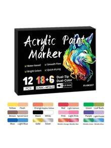 24/48/72/96/144/240色丙烯颜料马克笔套装，12/24/36/48/72/120支双头丙烯颜料马克笔，双头设计，细头和毛笔头，适用于岩石绘画、画布、织物、石头、木头、玻璃、纸张、塑料、DIY工艺品、学校美术用品、返校季等。 - 套裝 - 查看 13