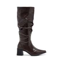 Stessy Shoes Women's Over-The-Knee Slouchy Wrinkled Boot, High Shaft, Stretch, Medium Heel, Pleated, Comfortable, Pointed Toe, Original Winter Fashion - 布朗尼 - 查看 3