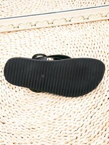 Men's Middle Eastern Arabic Style Basic Faux Leather Sandals, Black Casual Beach Slippers - Black - View 7