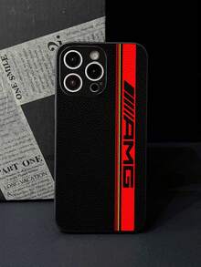适用于 17/16 Pro Max/15 Plus/14 Pro 等机型，坚固耐用的运动设计，荔枝纹皮革，保护性手机壳，时尚性能，AMG 条纹，全方位防摔保护，精准开孔 - 黑色 - 查看 3