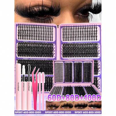 Eimny 760pcs Spikes+60D+80D+100D Large Capacity Eyelash Book 3D Super Fluffy Soft Comfortable High-Quality DIY Eyelash Clusters Russian Lash Extensions Kit Spikes Lash Individuals 3D Volume Eyelash Clusters D-Curly Lash Clusters Kit 10-18MM DIY Eyelash Extensions,7 Styles Lash Clusters Spike Lashes Individual Lash Clusters At Home