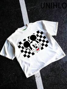 Disney UNIHLO Mickey  Print  Summer Casual Versatile Pure Cotton T-Shirt Suitable For Any Place - White - View 2