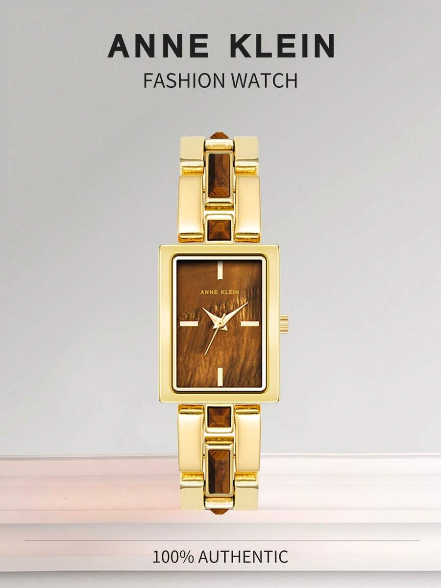 Anne Klein 女士金色石英表,配宝石手链、珍珠母贝表盘、时尚长方形模拟腕表和双色串珠手链 - 金色 - 查看 1