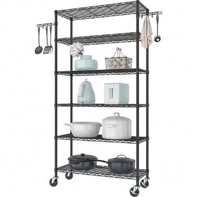 6-Tier Wire Shelving Unit With Wheels, Metal Storage Shelves Adjustable Layer Storage Rack Organizer Steel Utility Shelf For Home Kitchen Garage Pantry Laundry(14D X 36W X 75H),41470358