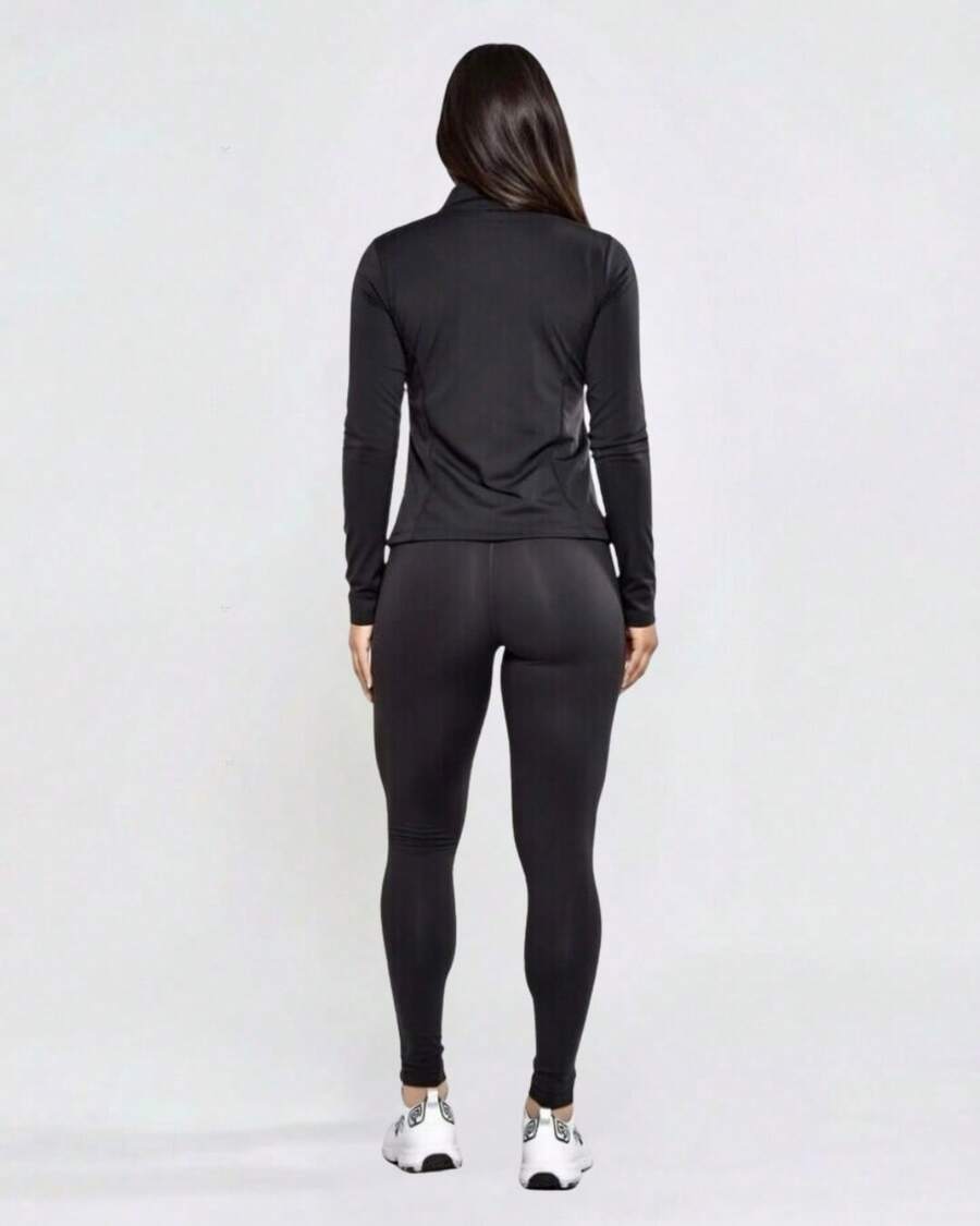 Women's 3-Piece Gym Kit – Jacket + Padded Top + Leggings - Women's 3-Piece Fitness Set – Jacket, Padded Top And Leggings - Complete Women's Gym Kit – Jacket + Top + Shaping Leggings - 黑色 - 查看 1
