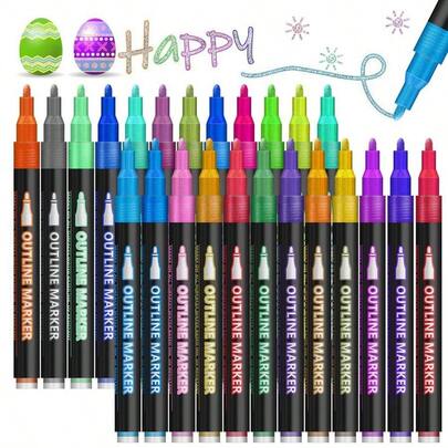 8/12/24/36 Colors Metallic Outline Pens, Glitter Marker Outline Pens, Suitable For Crafts, Perfect For DIY Projects, Art Supplies
