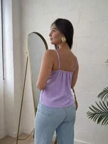 Women's Tank Top With Tie Detail, Casual, Loose Fit, Knot Style, Perfect For Beach, Night Out, Vacation, Low Neckline, And Double Lining - 紫丁香色 - 查看 3