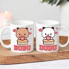 2个11盎司杜杜和布布情侣陶瓷咖啡杯 | 趣味卡通印花马克杯，送给另一半的绝佳礼物，生日、周年纪念日、新年、情人节，微波炉适用 - 彩色 - 查看 12