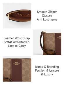 Coach 小号拉链装饰银色字母Logo经典PVC腕包钱包 - 棕色 - 查看 3