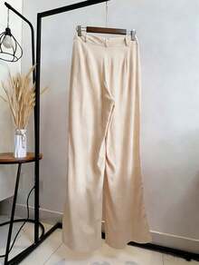 ISADORA MODA Premium Wide Leg Tailored Linen Pants - damasco claro - 查看 3