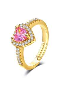 心形闪耀粉钻开口戒指，奢华女士珠宝 - 愛心戒指 - 查看 7