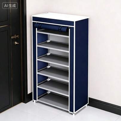 4/5/10 Tier Dustproof Shoe Rack, Navy Blue Fabric Shoe Storage Organizer, Large Capacity Metal Frame Shoe Cabinet, Suitable For Entryway, Bedroom, Wardrobe, Easy Assembly
