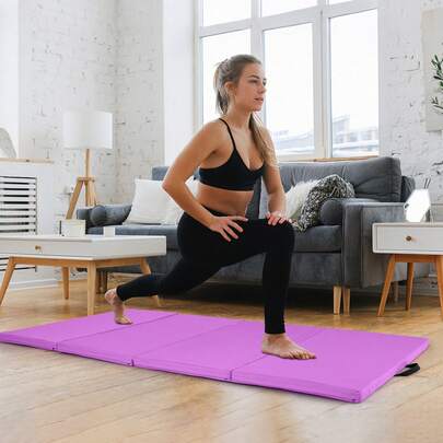  COSTWAY 4-Panel Folding Gymnastics Tumbling Mat, 5 Cm Extra Thick High-Density Exercise Mat With Carrying Handles And PU Leather Cover For Home Gym Workout Fitness Yoga Pilates Aerobics, Purple