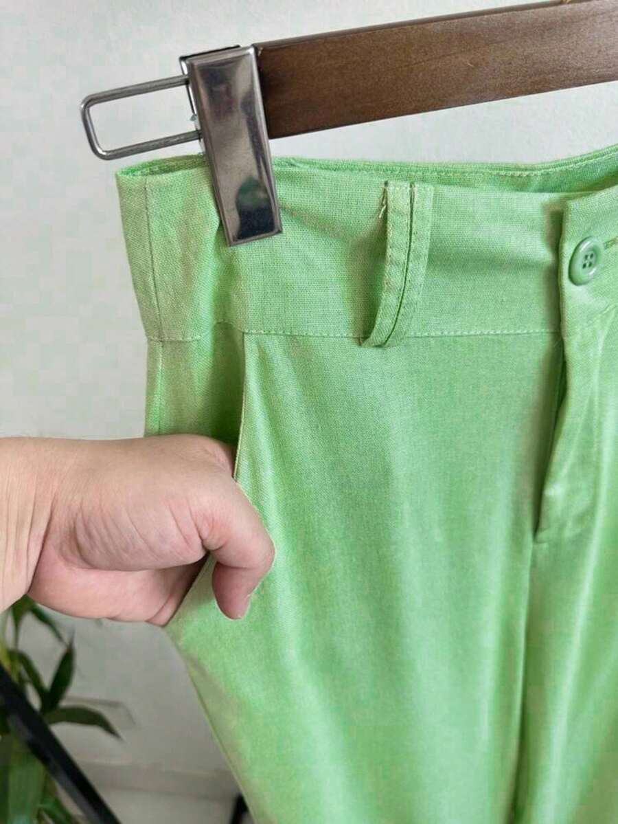 ISADORA MODA Premium Wide Leg Tailored Linen Pants - verde grama - 查看 1