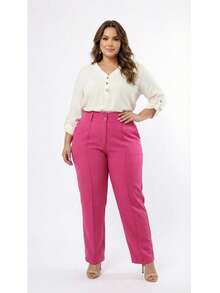 Plus Size Tailored Dress Pants - Rosa Fucsia - Ver 5
