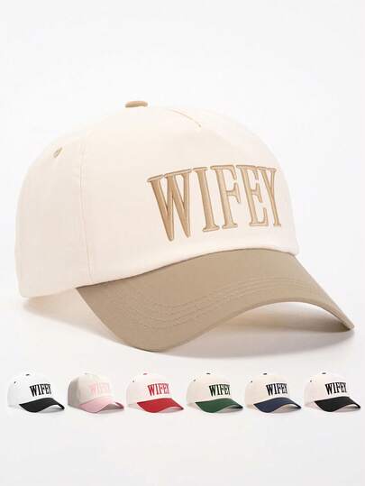 1pc Men's Embroidered "WIFEY" Colorblock Baseball Cap, Street Fashion 5-Panel Hat, Outdoor Sun Protection Casual Cap For Spring/Autumn Travel, Beach