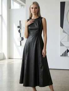 MODAMO REF Y560 - Black Leather Dress With Stitching Details, Minimalist Elegance - màu đen - Xem 1